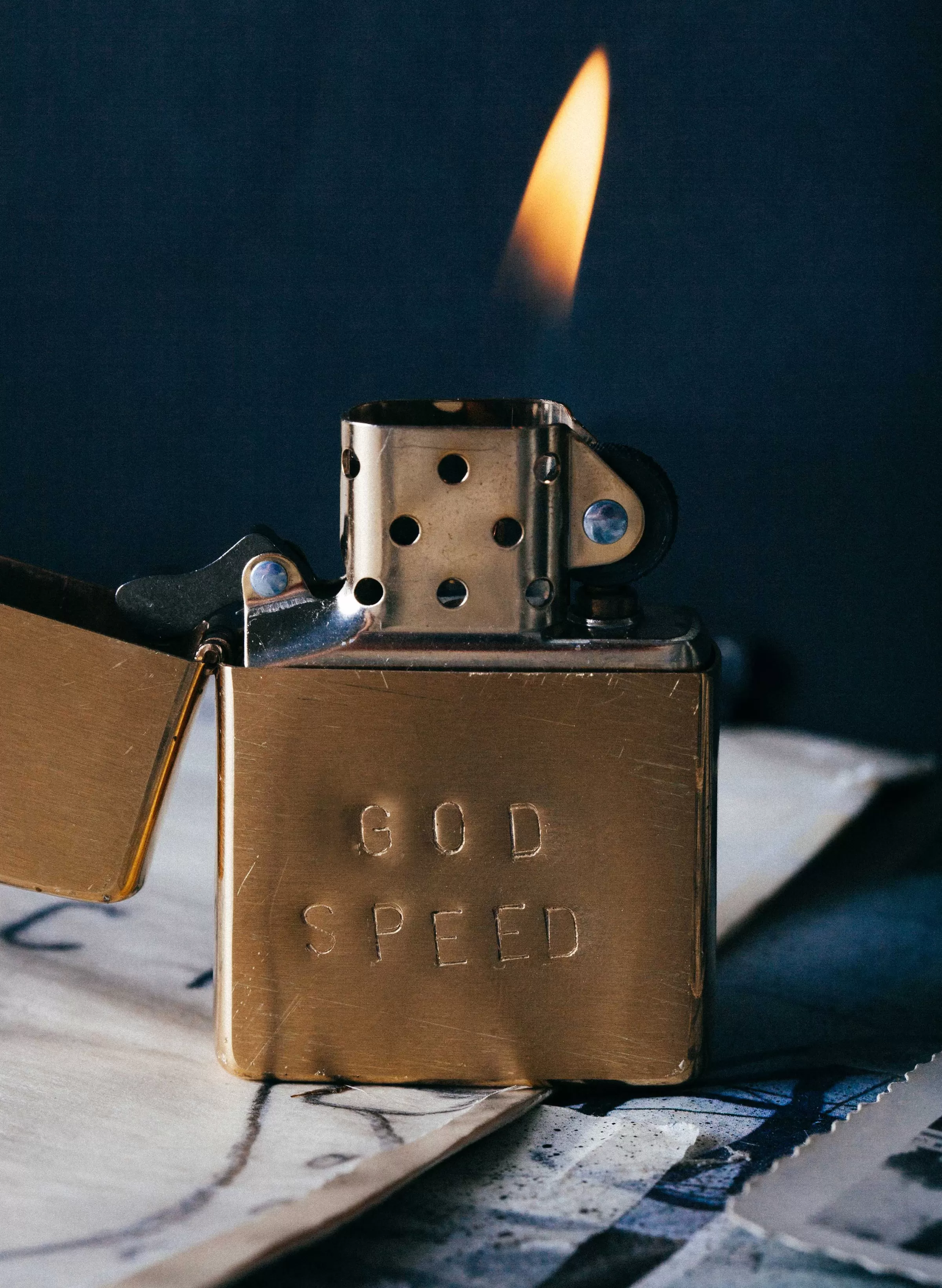 imogene + willie Hand Stamped “godspeed” Zippo Fashion