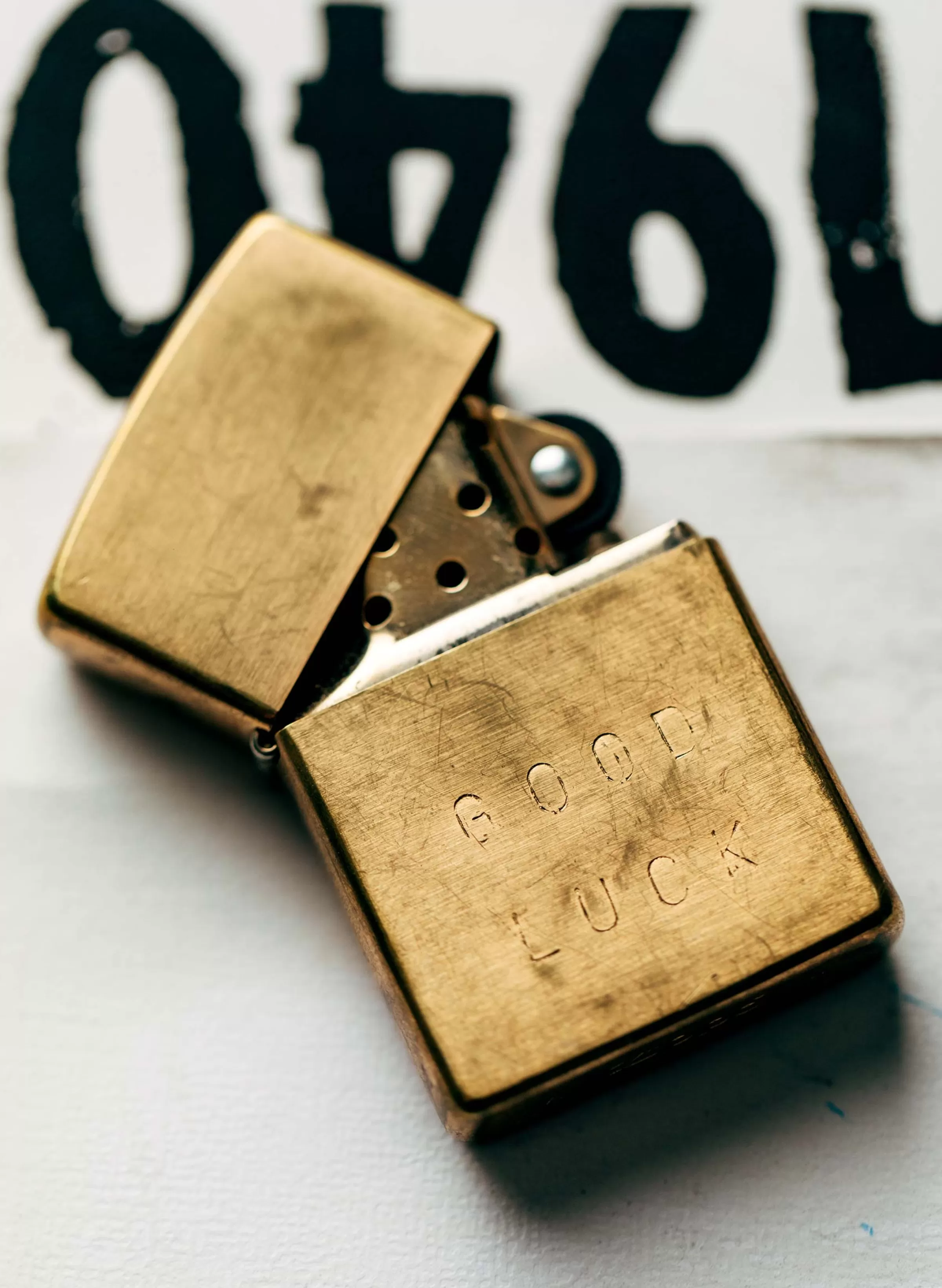 imogene + willie Hand Stamped "good Luck" Zippo Discount