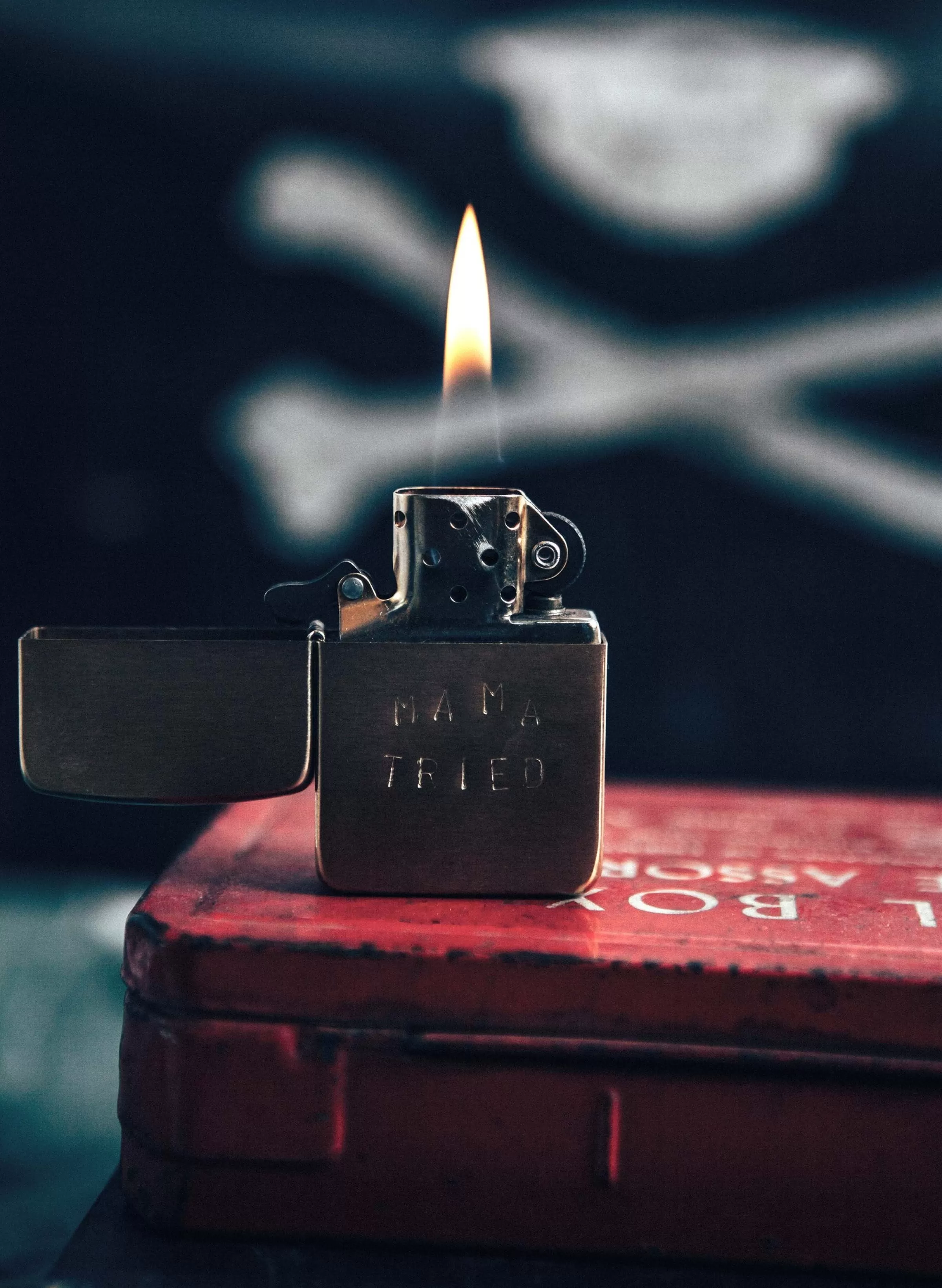 imogene + willie Hand Stamped "mama Tried" Zippo Hot