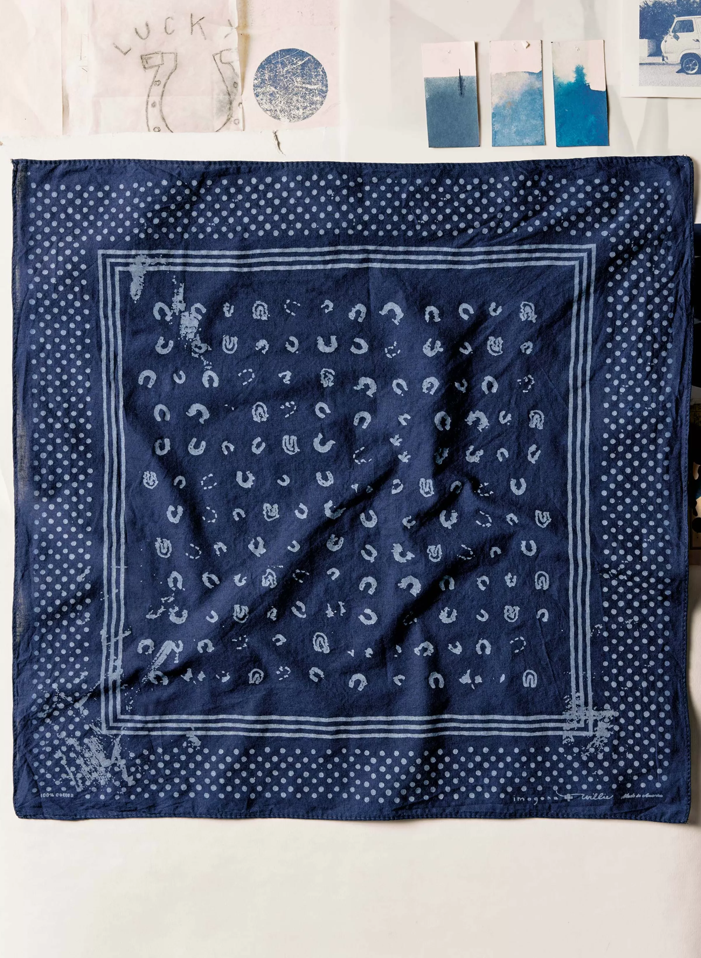 imogene + willie Indigo "good Luck" Bandana Clearance