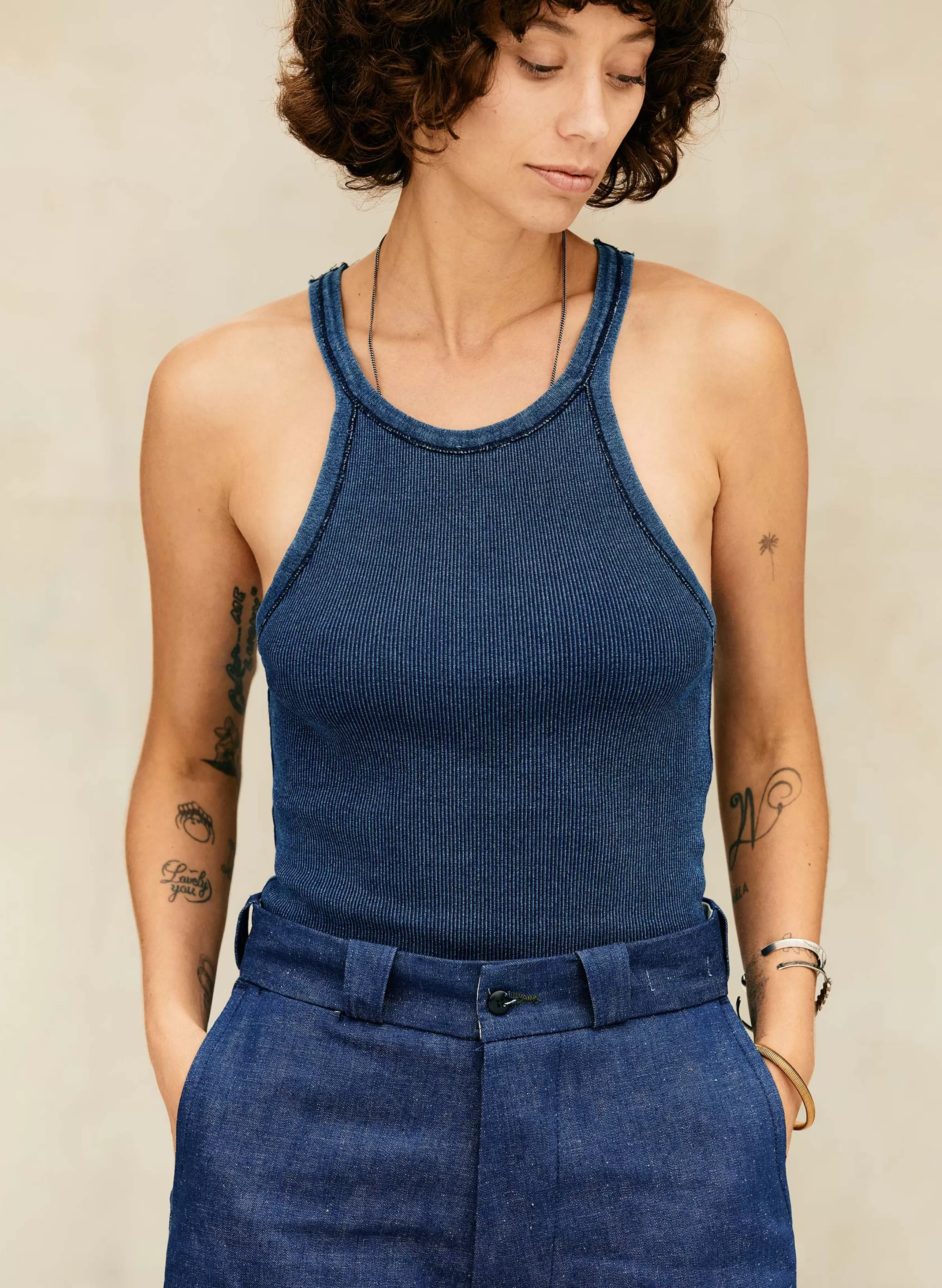 imogene + willie Indigo Ribbed Racerback Tank Fashion