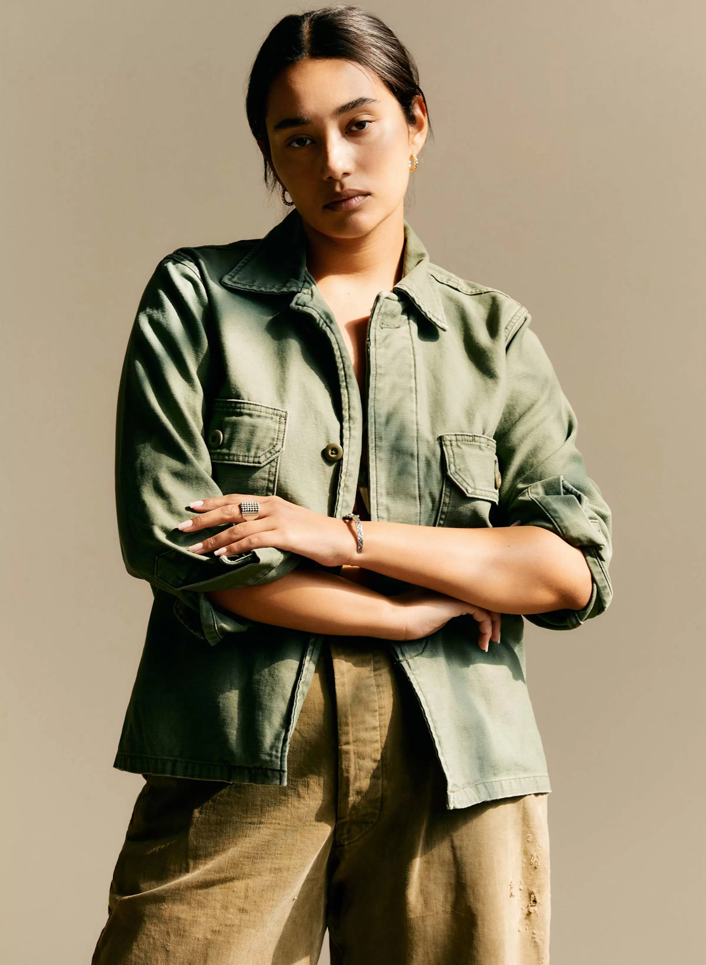 imogene + willie Military Shirt Jacket In Fatigue Green Flash Sale