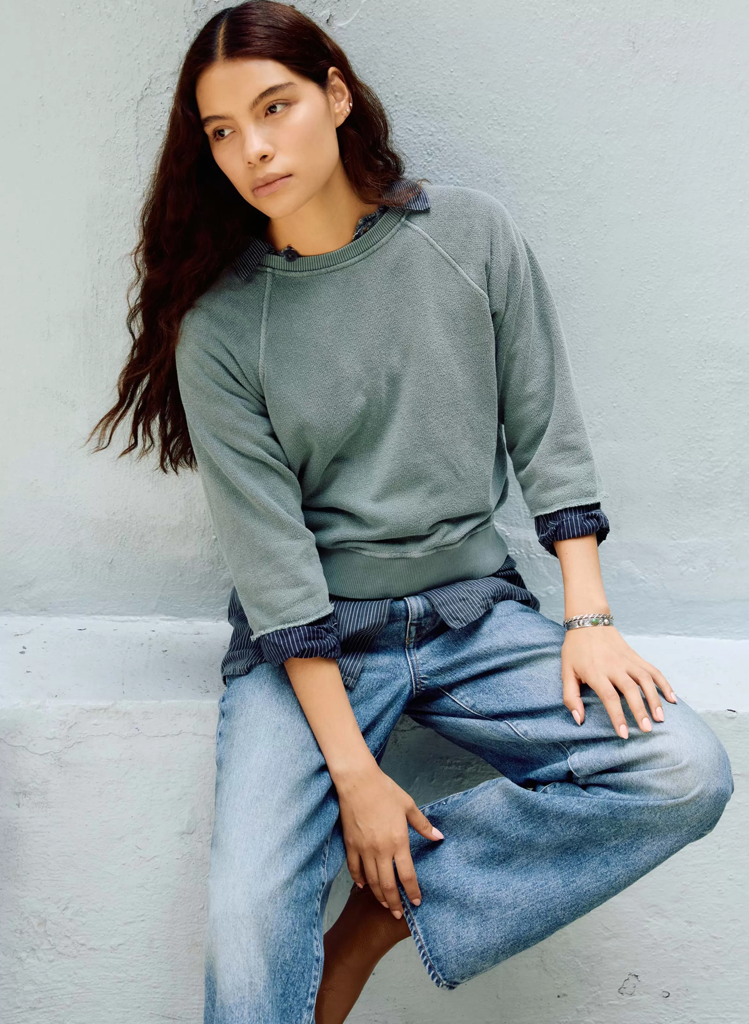 imogene + willie The Cut Sleeve Sweatshirt In Sage Discount