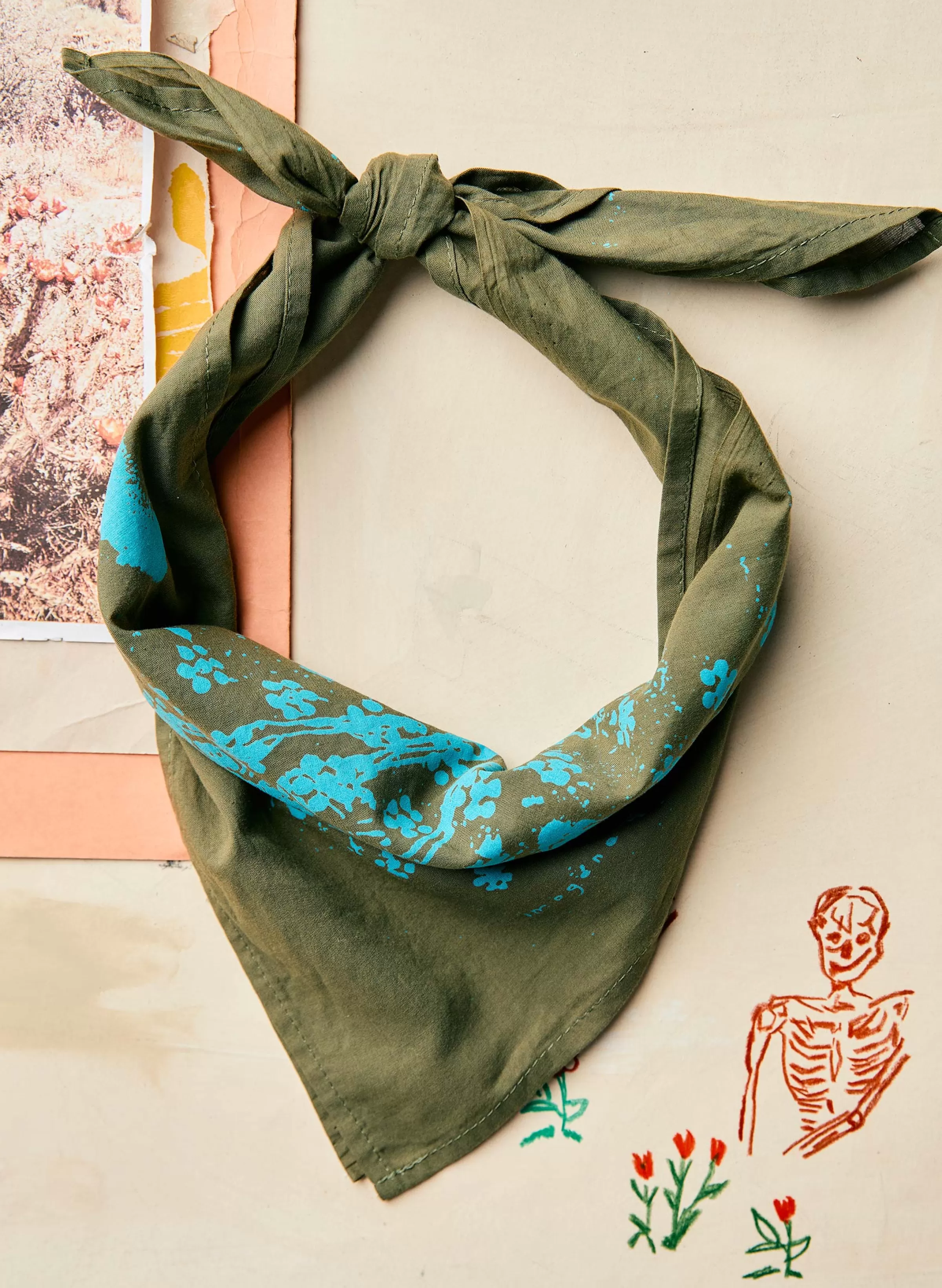 imogene + willie The "flower Print" Bandana In Olive Clearance