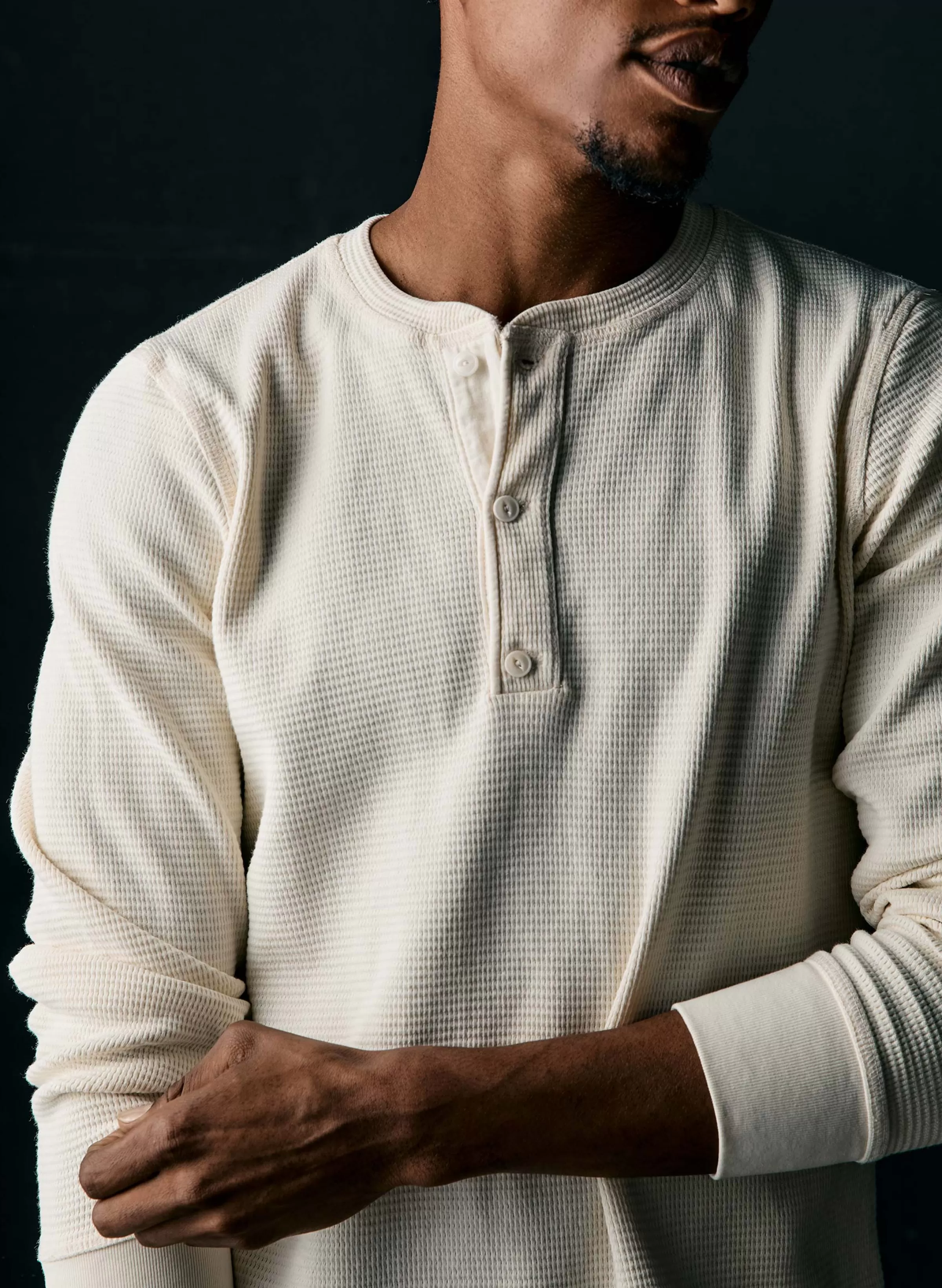imogene + willie The Knit Waffle Henley In Vintage White Cheap