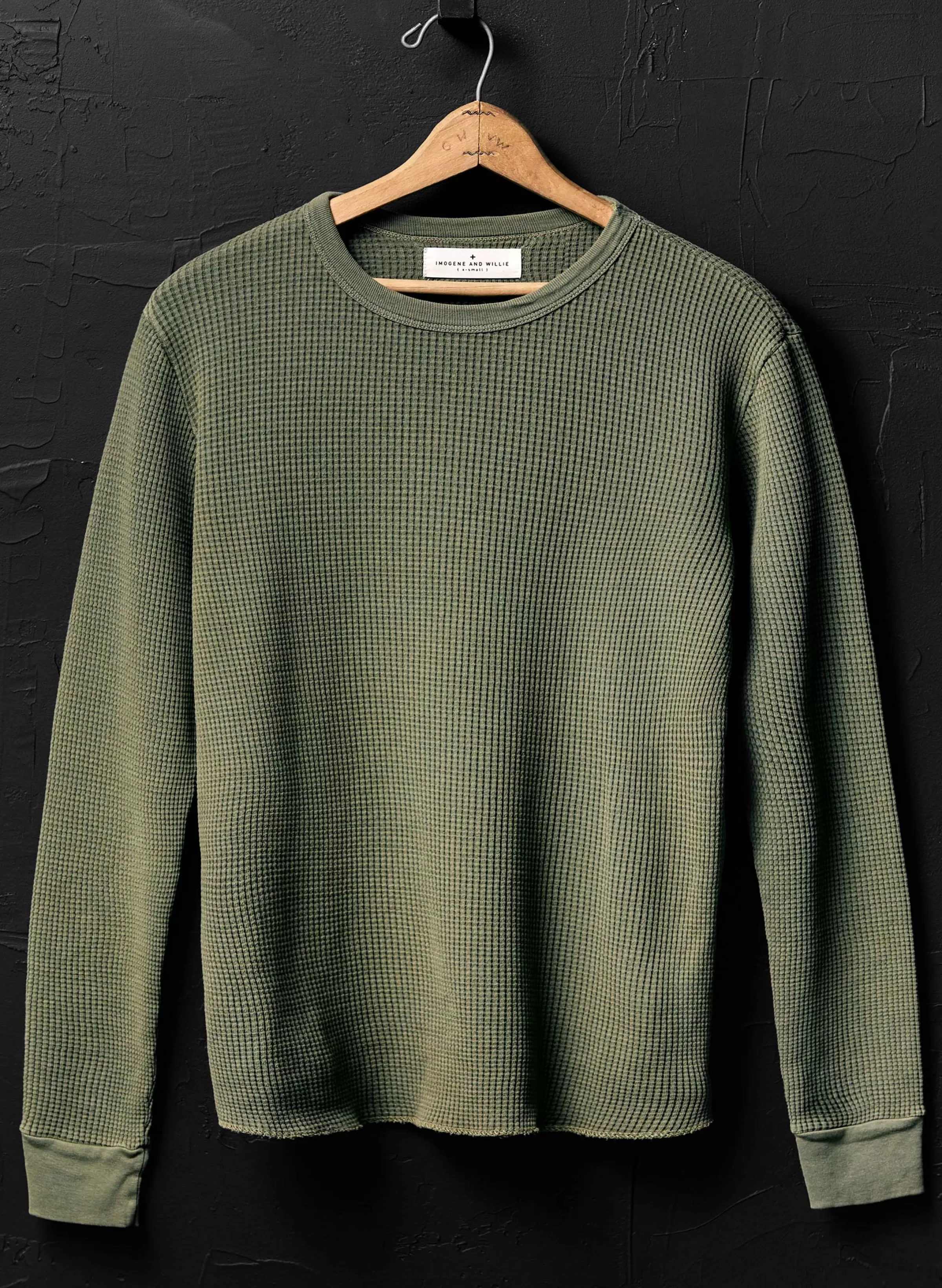 imogene + willie The Long Sleeve Thermal Crew In Olive Outlet