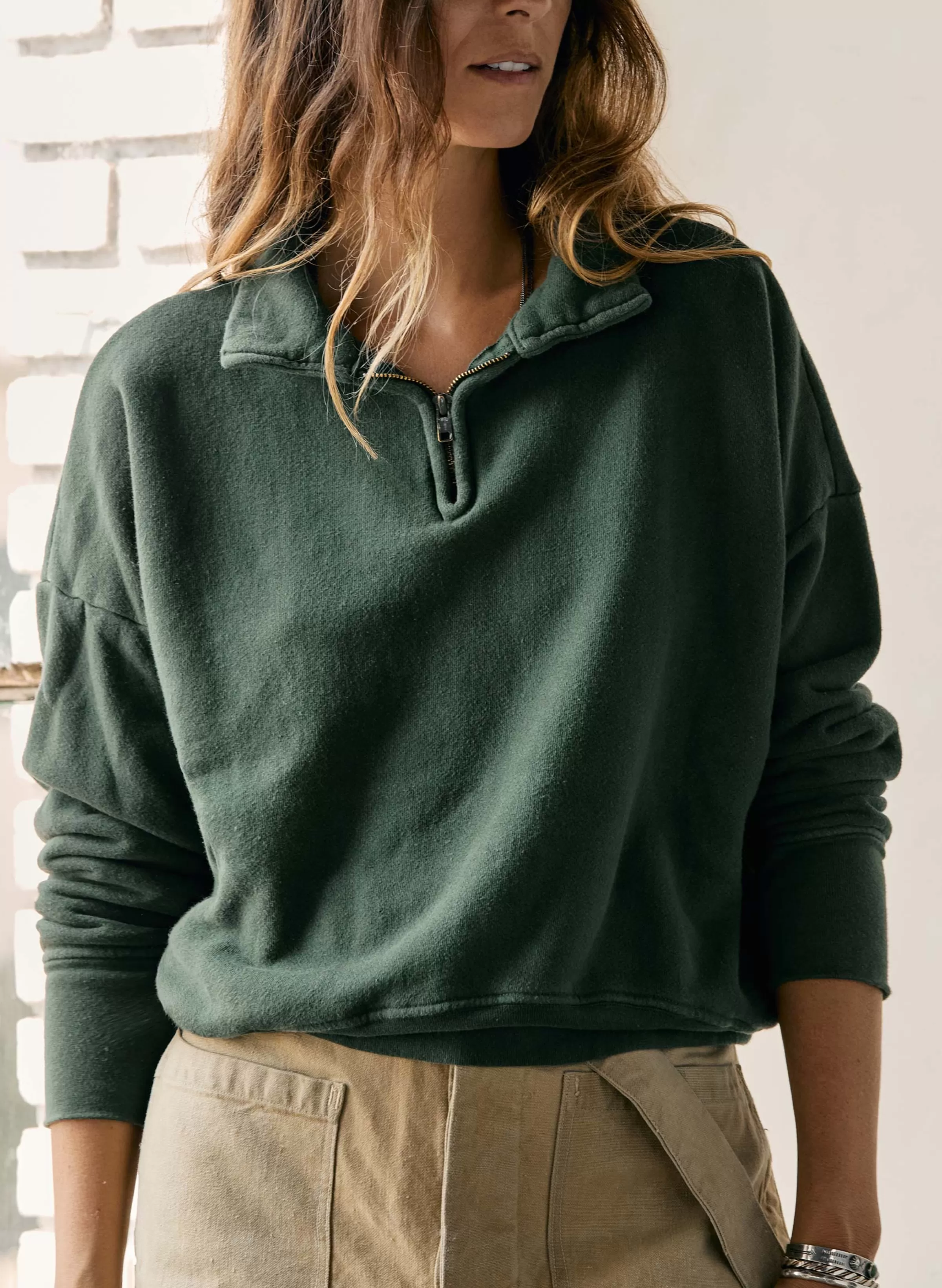 imogene + willie The Quarter Zip Forest Green Pullover Best Sale