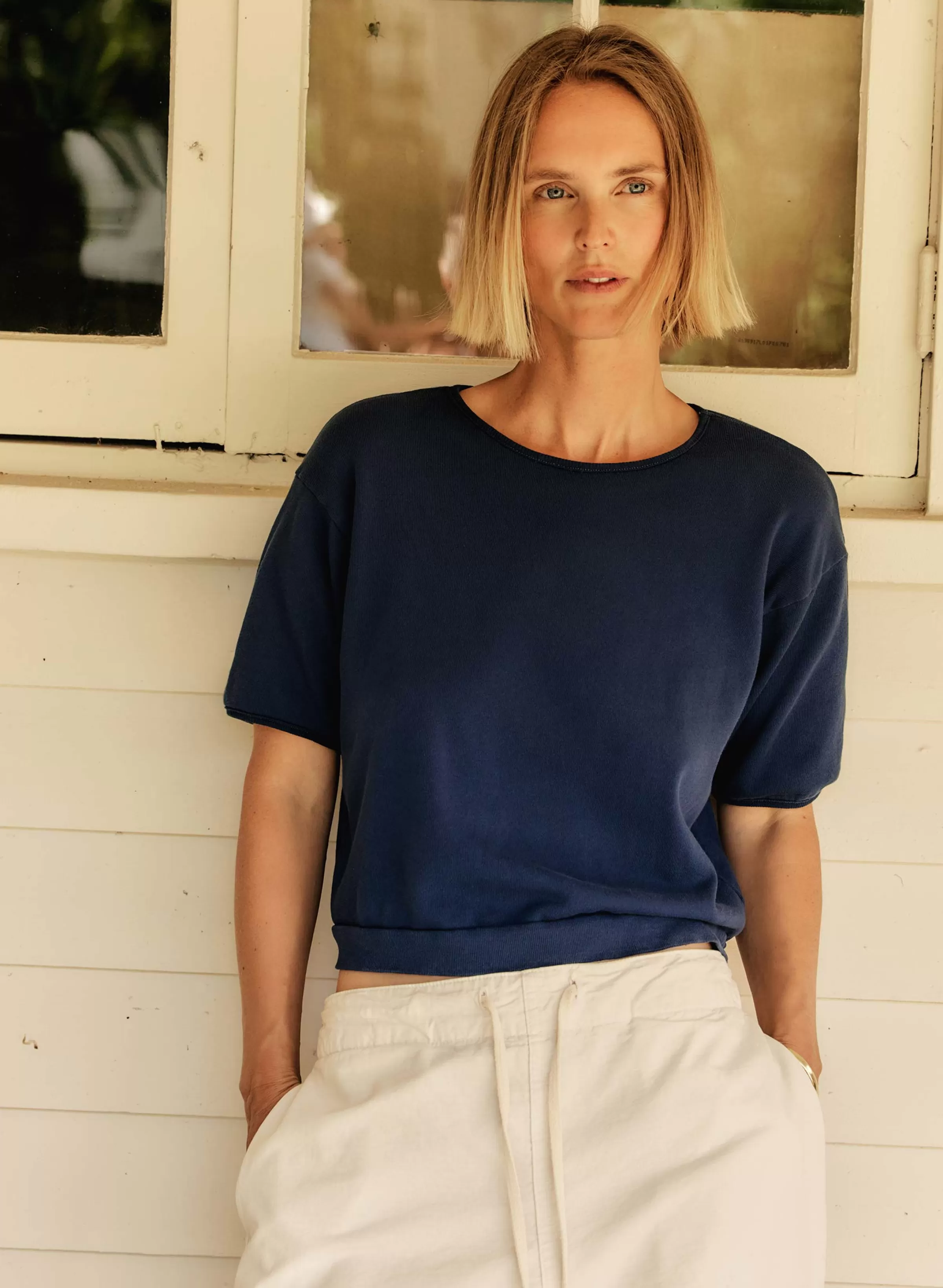 imogene + willie The S/s Ringer Sweatshirt In Navy Outlet