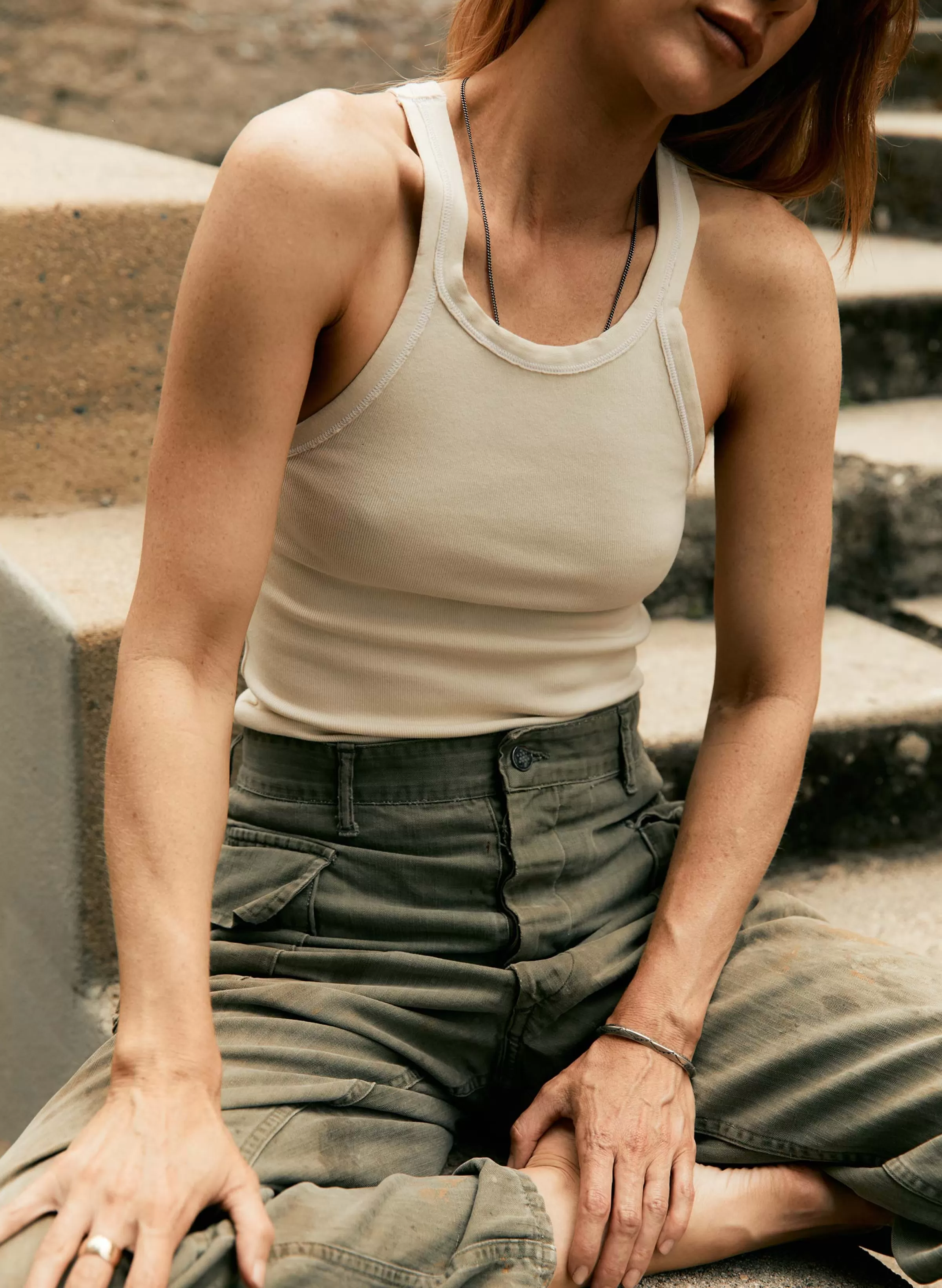 imogene + willie Vintage White Ribbed Racerback Tank Cheap